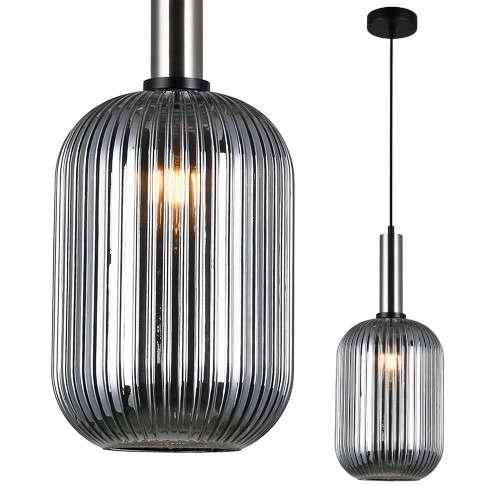 LAMPA wisząca ANTIOLA PND-5588-1L-SC+SG Italux szklana OPRAWA loftowy zwis plisowany nikiel przydymiony
