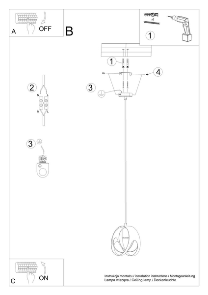 Wisząca lampa kuchenna SL.1083 biała kula nad wyspę