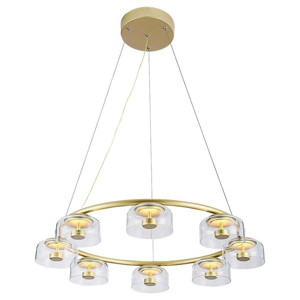 LAMPA wisząca LORELL 5390 Rabalux okrągła OPRAWA metalowa ZWIS pierścień LED 40W 3000K ring złoty przezroczysty