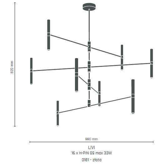 Metalowa lampa sufitowa LIVI 0181 industrialna pręty sticks pająk złoty