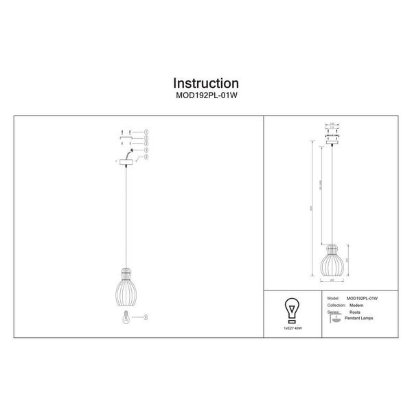 Zawieszana lampa Roots MOD192PL-01W Maytoni zwis drewniana czarna beżowa