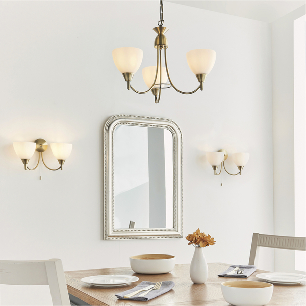 Lampa wisząca Alton 1805-3AN Endon potrójny szklany kielich mosiądz