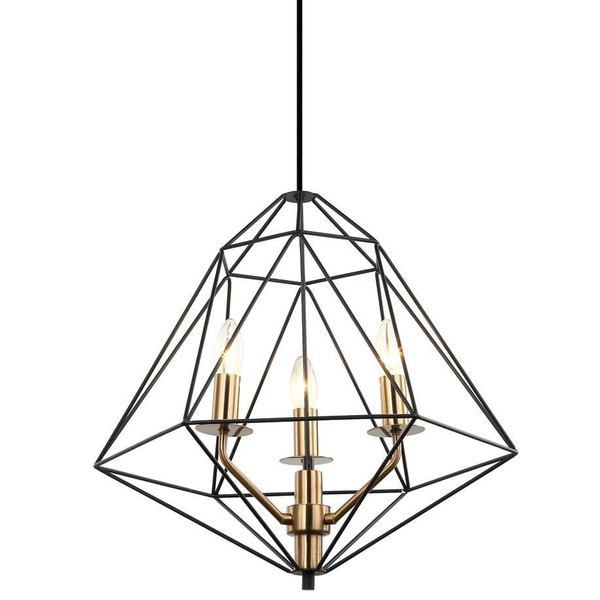 Świecznikowa LAMPA wisząca MARESMO PEN-6369-3-BKBR Italux druciana OPRAWA metalowy zwis klatka geometryczna czarna złota