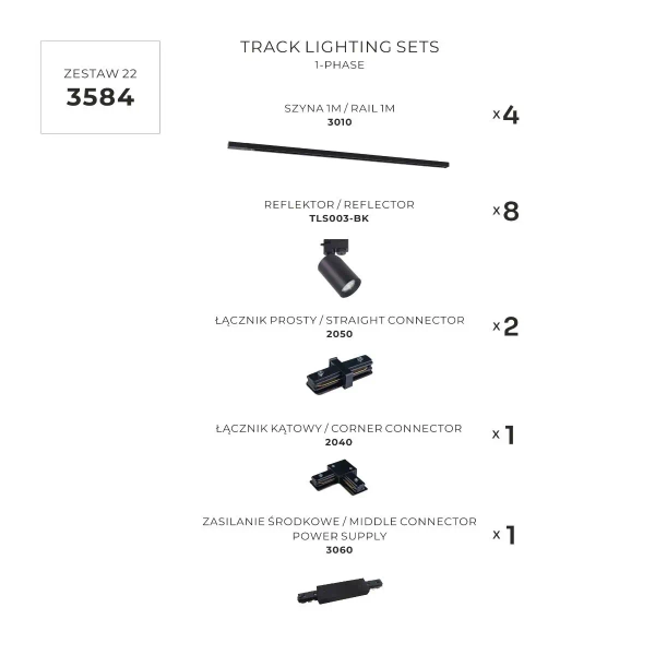 Oświetleniowy jednofazowy zestaw szynowy 3584 8xGU10 czarny
