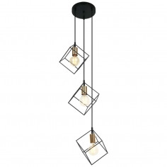 Industrialna LAMPA wisząca MORESTEL MDM-4244/3 BK+BRO Italux kwadratowa OPRAWA metalowy ZWIS klatka kaskada czarna złota