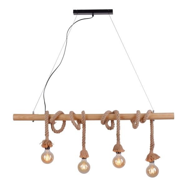 Rustykalna lampa wisząca Rope drewniana belka do jadalni