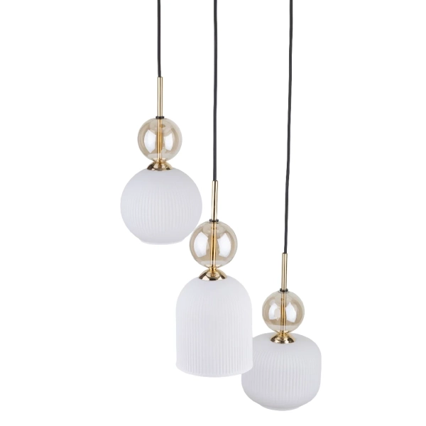 Wisząca lampa do przedpokoju Sophia Cognac ryflowana biały czarny