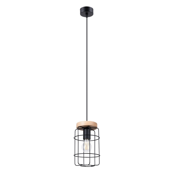 Loftowa lampa wisząca Gotto SL.1263 druciana cage drewniana czarna