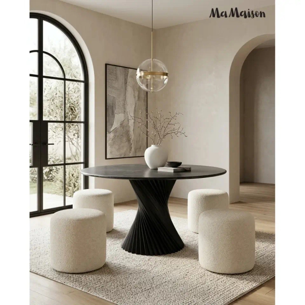 Stół TANGO MM001501100411 czarny drewniany dekor marmuru 120cm