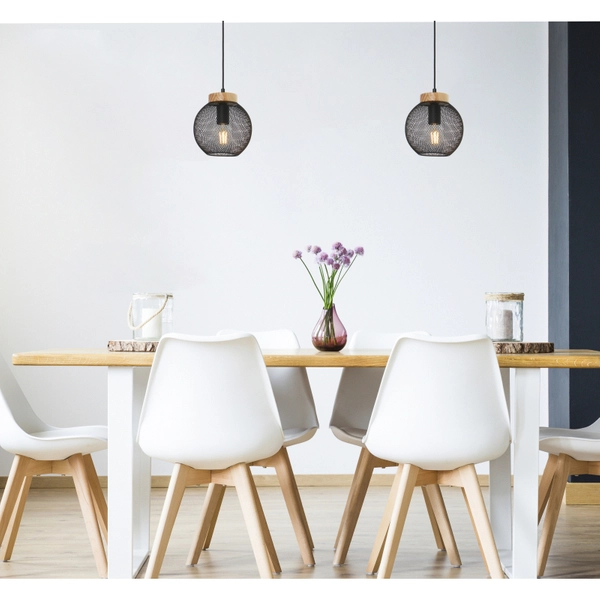 Wisząca lampa Pablo 15663H okrągła czarna drewniana