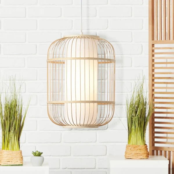 Bambusowa lampa wisząca Bones 99245/09 kremowa biała
