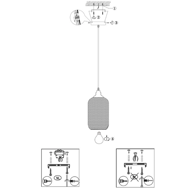 Loftowa LAMPA wisząca MESH 43404/15/30 Lucide druciana OPRAWA metalowy zwis czarny