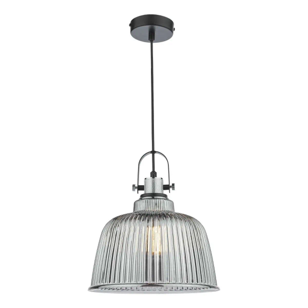Industrialna wisząca lampa Rhode RHO8610 ryflowana chrom przydymiona