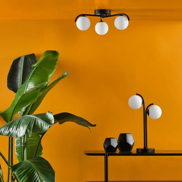 Podwójna stołowa lampa Orlena ORL4222 do sypialni kula czarna biała