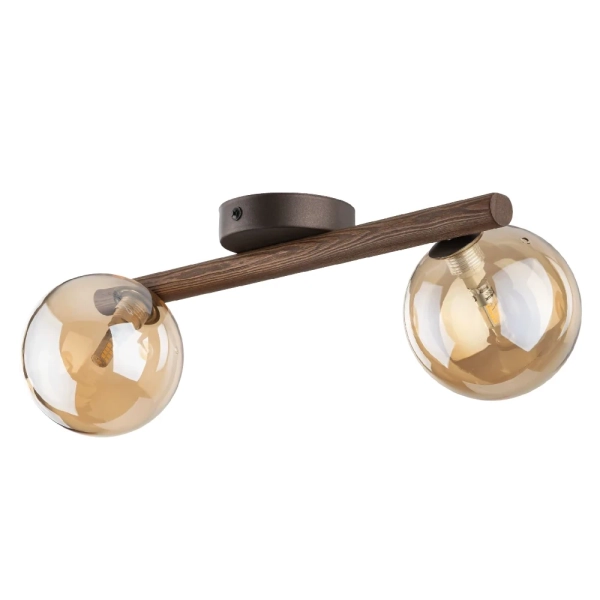 Kulista sufitowa lampa Estera Wood 11092 podwójna drewniana bursztynowa