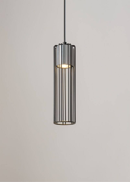 Okrągła lampa wisząca Fobia industrial tuba czarna srebrna