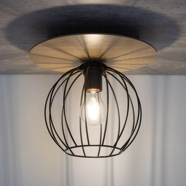 Industrialna lampa sufitowa Cyber 32354 druciana czarna drewno