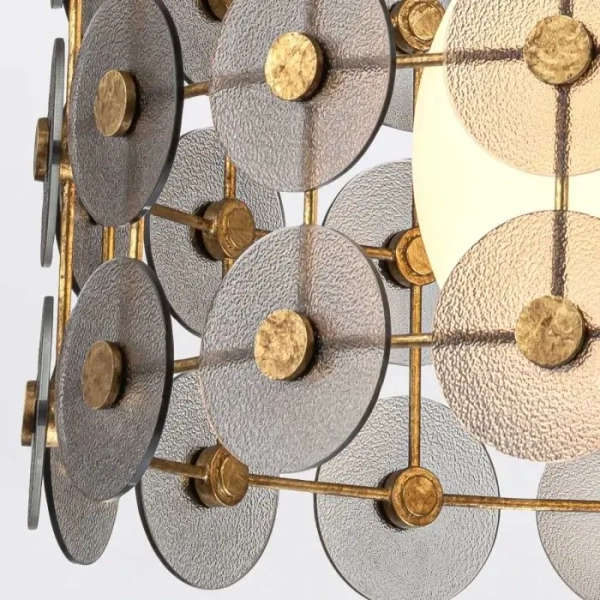 Łańcuchowa lampa wisząca Meridian QN-MERIDIAN-3P-DG krążki przydymione złote