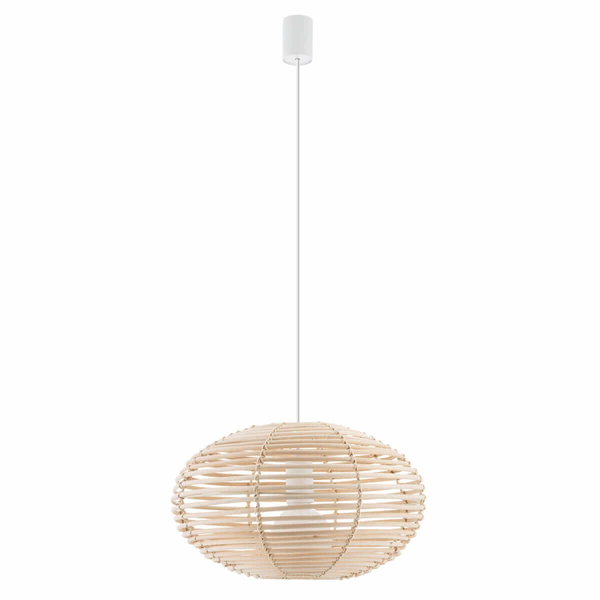 Lampa wisząca Rattan 11153 klatka cage japandi drewniana metalowa biała