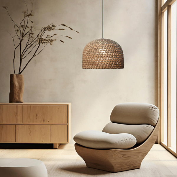 Wisząca lampa kopuła Kanso LP-2025/1P 40 cm nad wyspę drewniana brązowa