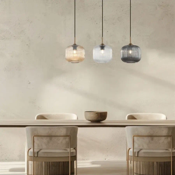 Wisząca lampa do kuchni 22074 szklany przdymiony szampański mosiądz