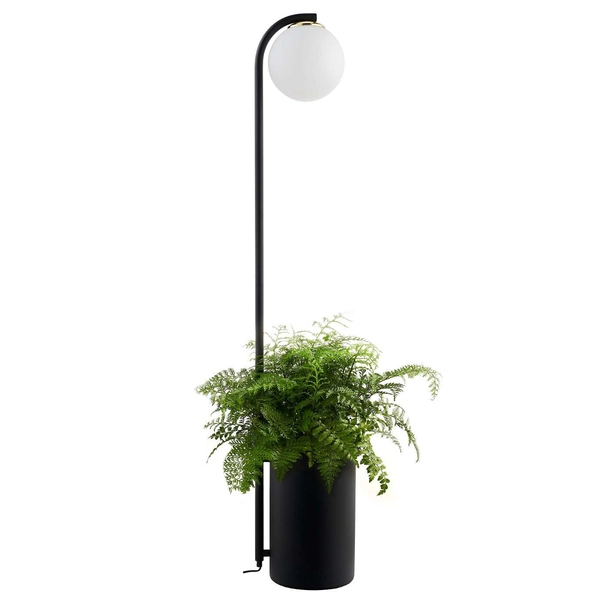 Stojąca LAMPA dekoracyjna BOTANICA 40851105 Kaspa podłogowa OPRAWA metalowa doniczka szklana kula ball czarna