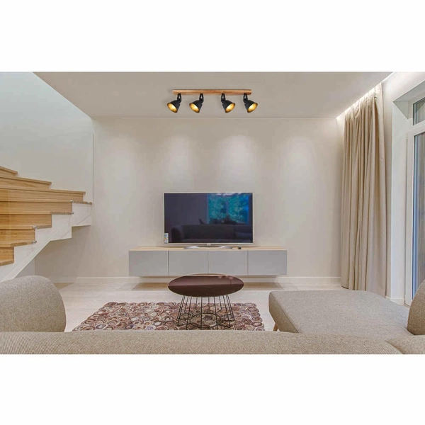 Industrialna LAMPA sufitowa GUNTHER 15466S-4 Globo plafon drewno czarny