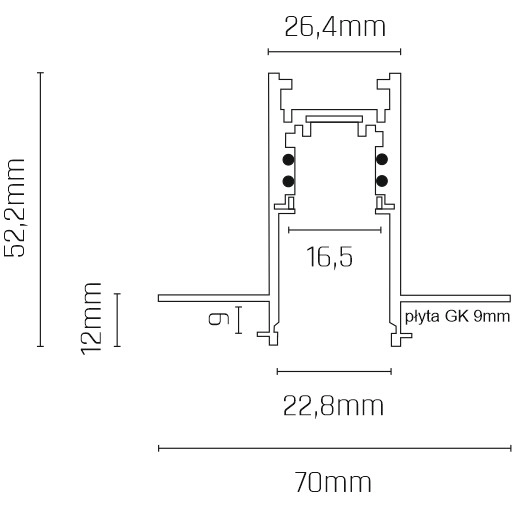 Podtynkowa szyna Komatsu 6500 Shilo system magnetyczny biała