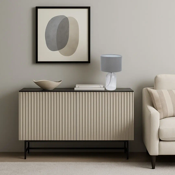 Designerska lampa na stolik Luxin 74047 na kablu szklana szary