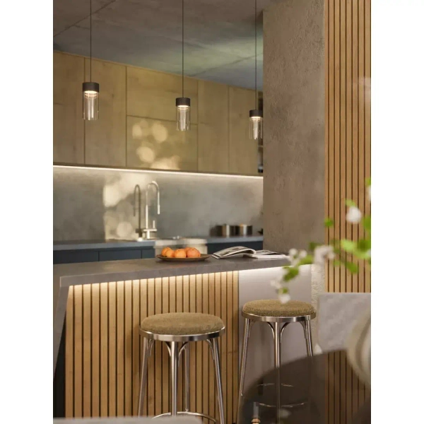 Podłużna lampa wisząca FUSION P0640 LED 7W 3000K szklana czarna