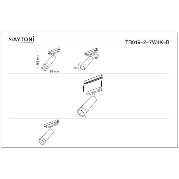 Magnetyczna lampa szynowa Focus TR019-2-7W4K-B LED 7W 4000K sopel czarna