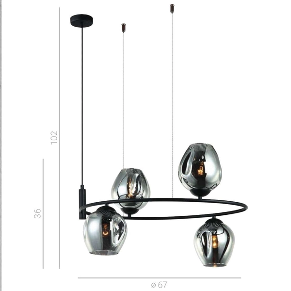 Industrialna LAMPA wisząca ROXANE MDM-4046-4 BK+SG Italux OPRAWA okrągła ring grafitowa