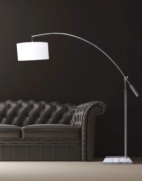 Abażurowa lampa stojąca Bianca z regulacją biała chrom