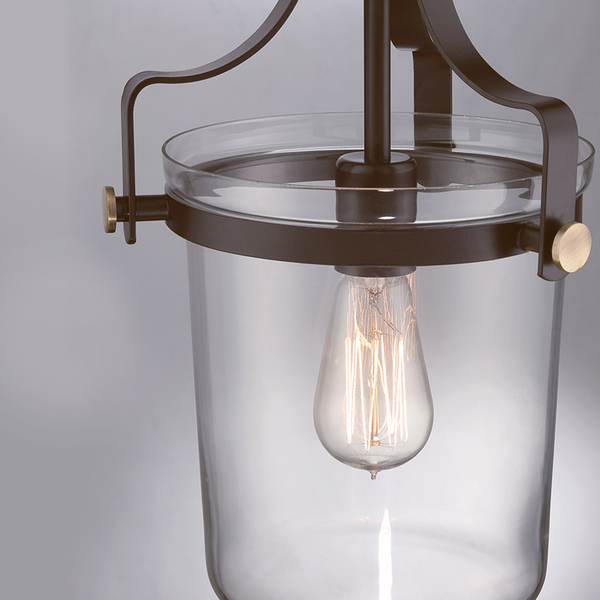 Regulowana wisząca lampa Penn Station QZ-PENN-STATION-S-WT Quoizel przezroczysta brąz