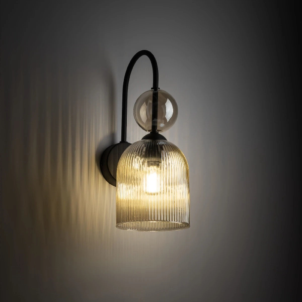 Ścienna lampa szklana Sophia Cognac 11140 ryflowana kula koniak