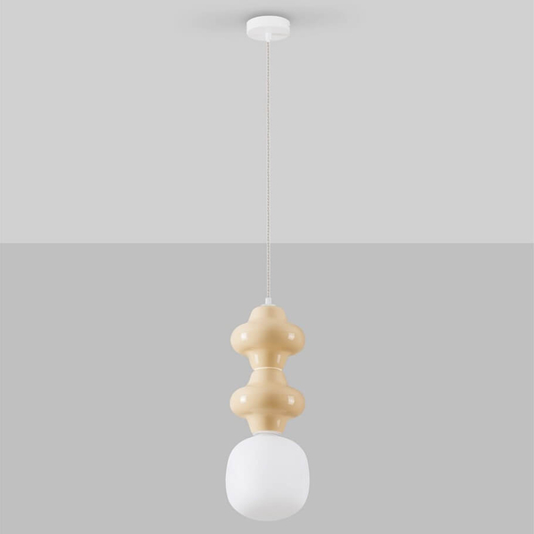 Salonowa lampa wisząca VILROSA LE44557 ceramiczna beżowa biała