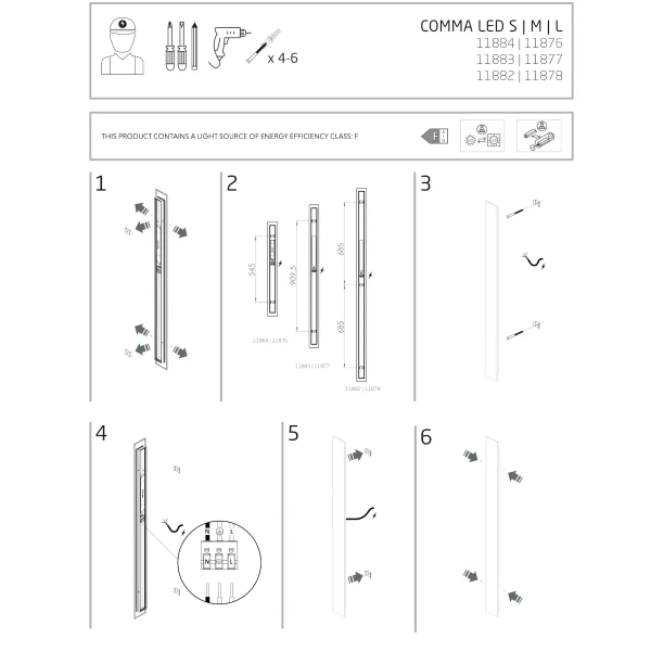 Podłużna ścienna lampa COMMA 11876 LED 19W 3000K czarna