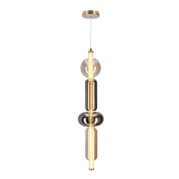 Szklana wisząca lampa KELLY bursztynowa przydymiona 31-54555 4xLED 9,5W 2700K do sypialni