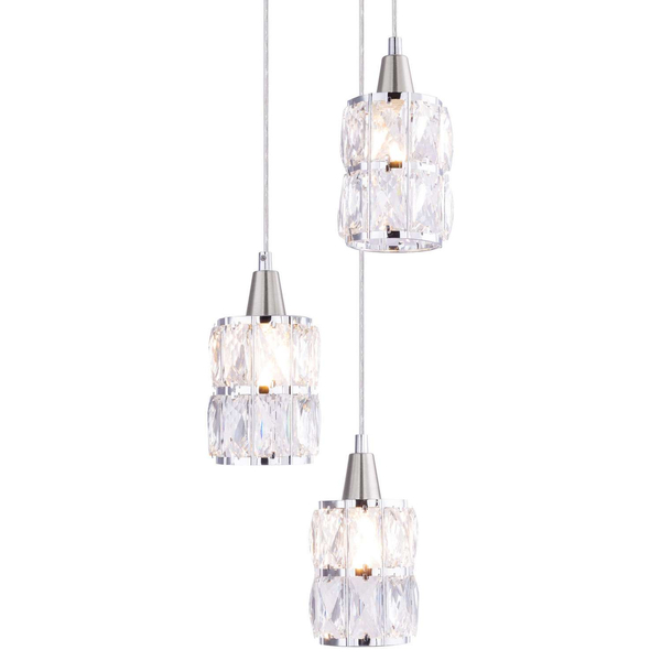 Glamour LAMPA wisząca WOLLI 15760-3 Globo szklana OPRAWA zwis kryształki nikiel matowy chrom