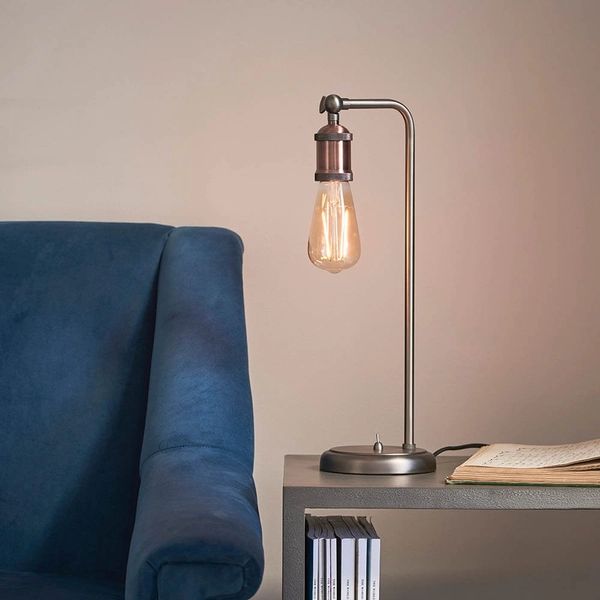 Stołowa lampka retro Hal 76339 z włącznikiem miedziany cyna