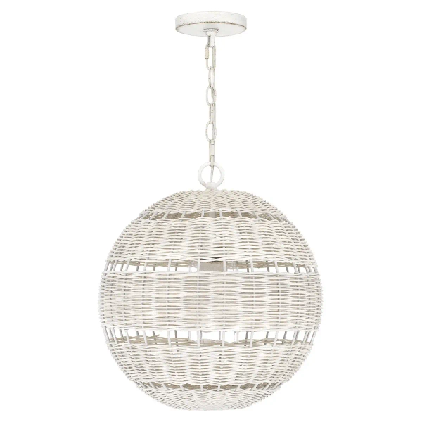 Kulista lampa wisząca Lindendale QZ-LINDENDALE-P-AWH okrągła rattan biały