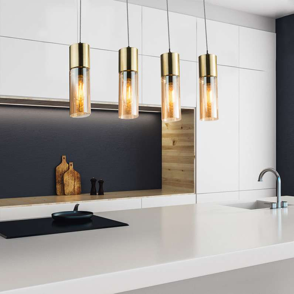 Wisząca LAMPA loft ANNIKA 21000-4HM Globo szklana OPRAWA tuby ZWIS na listwie mosiężny bursztynowy