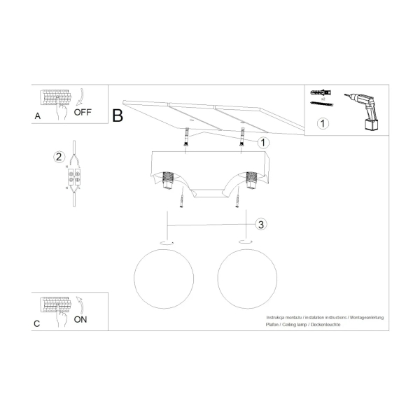 Sufitowa lampa balls BULBO SL.1683 drewniana biała 2xG9 na korytarz