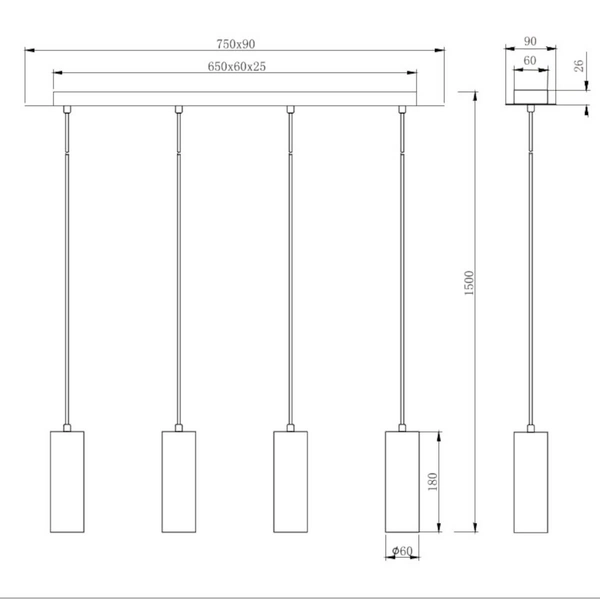 Lampa wisząca na belce VANTOS DL401312400 Trio tubki kuchenna biały