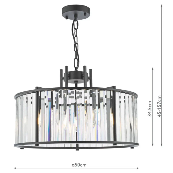 Kryształowa wisząca lampa Kiran KIR0522 regulowana na łańcuchu czarna