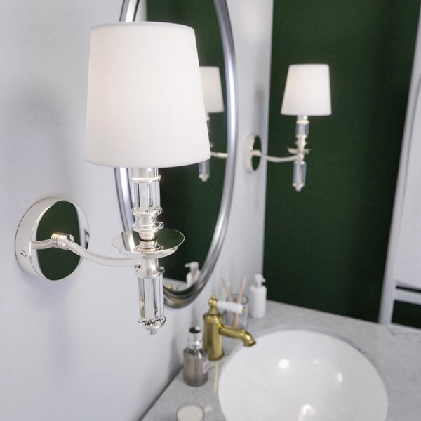 Ścienna LAMPA abażurowa SIENA W01315WH NI Cosmolight klasyczny kinkiet z kryształkami do przedpokoju biały