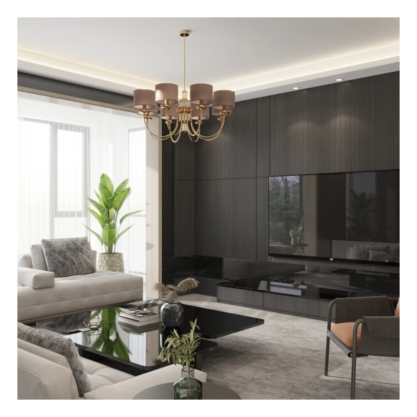 Tkaninowy żyrandol do sypialni Cero CER-ZW-6 (Z) brązowy mosiądz