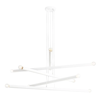 Biały żyrandol Tubo 1072M Aldex metalowe rurki 10-płomienne do jadalni