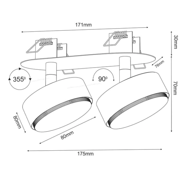 Reflektor ścienny Drop 3261 BROSline obrotowy wpust czarna