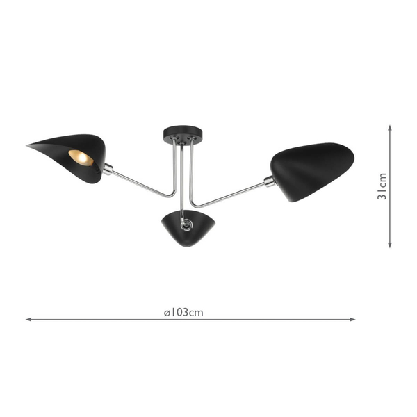 Sufitowa lampa metalowa Sebastian SEB0322 do salonu potrójna czarna